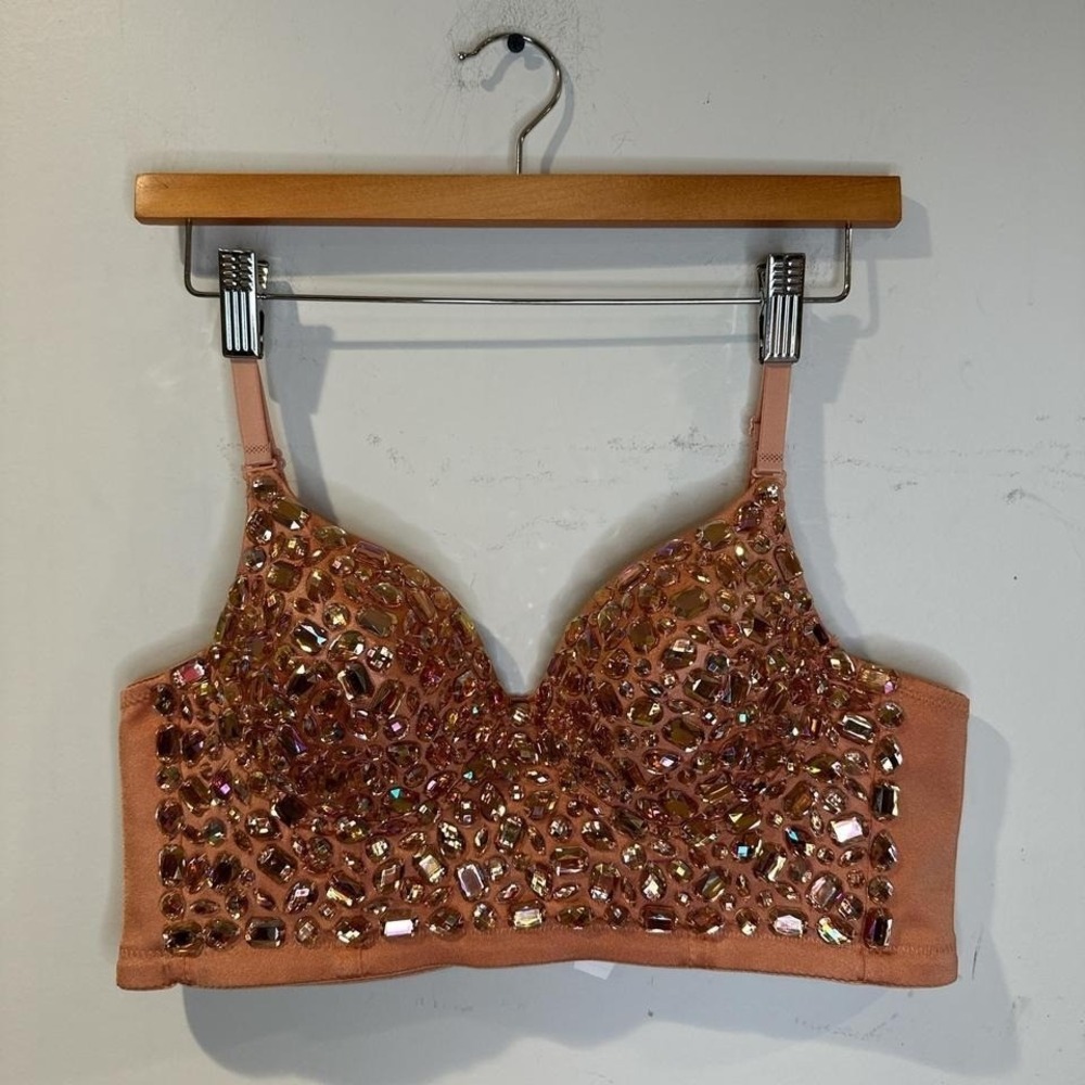orange bralette with rhinestones 42D XL NEW #party #festival #coachella #mcbling